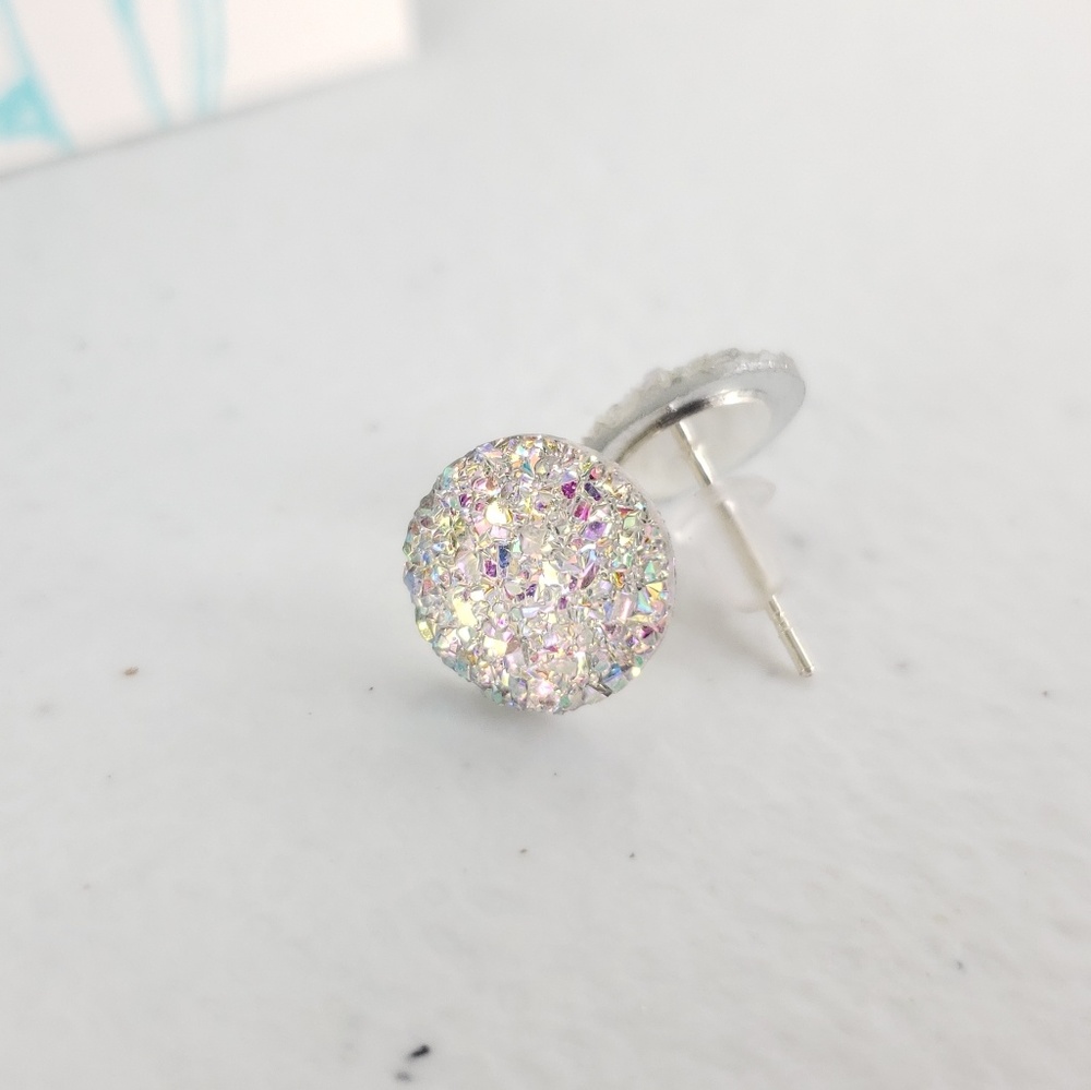 Iridescent Acrylic Druzy Stud Earrings - Picture 6 of 6